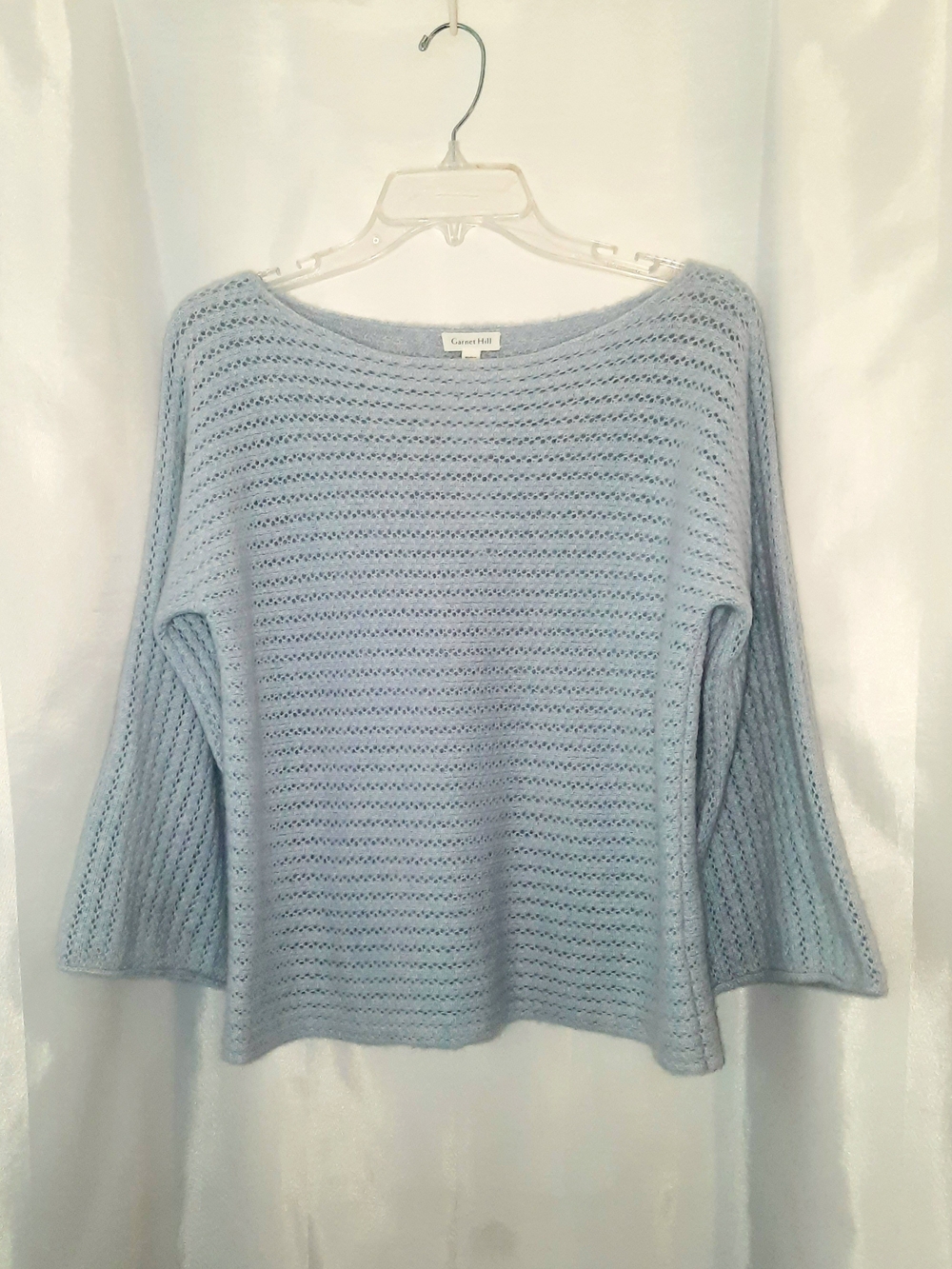 Garnet Hill Cashmere Light Blue Open-Knit Boatneck Sweater Women's SM